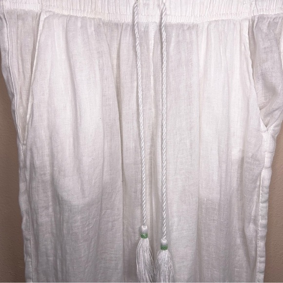 Medium Cynthia Rowley Pure Linen Pants White Wide Leg Drawstring Waist Neutral - Picture 3 of 11